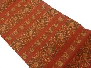 横段に花鳥模様織出し名古屋帯